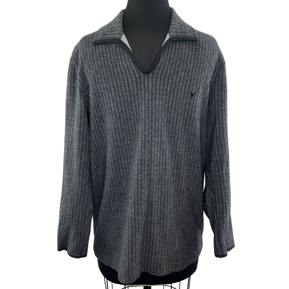 TAKEO KIKUCHI Gray Black Herringbone Collared Long Sleeve Knit Pullover Medium M
